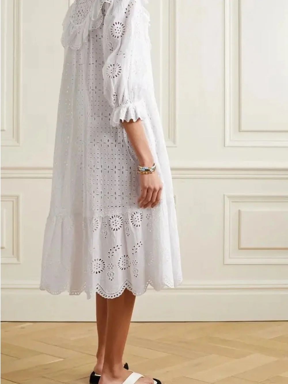 $495 LoveShackFancy Elspeth White Lace Crochet Scalloped Broderie Shirt Dress XS - Picture 2 of 15